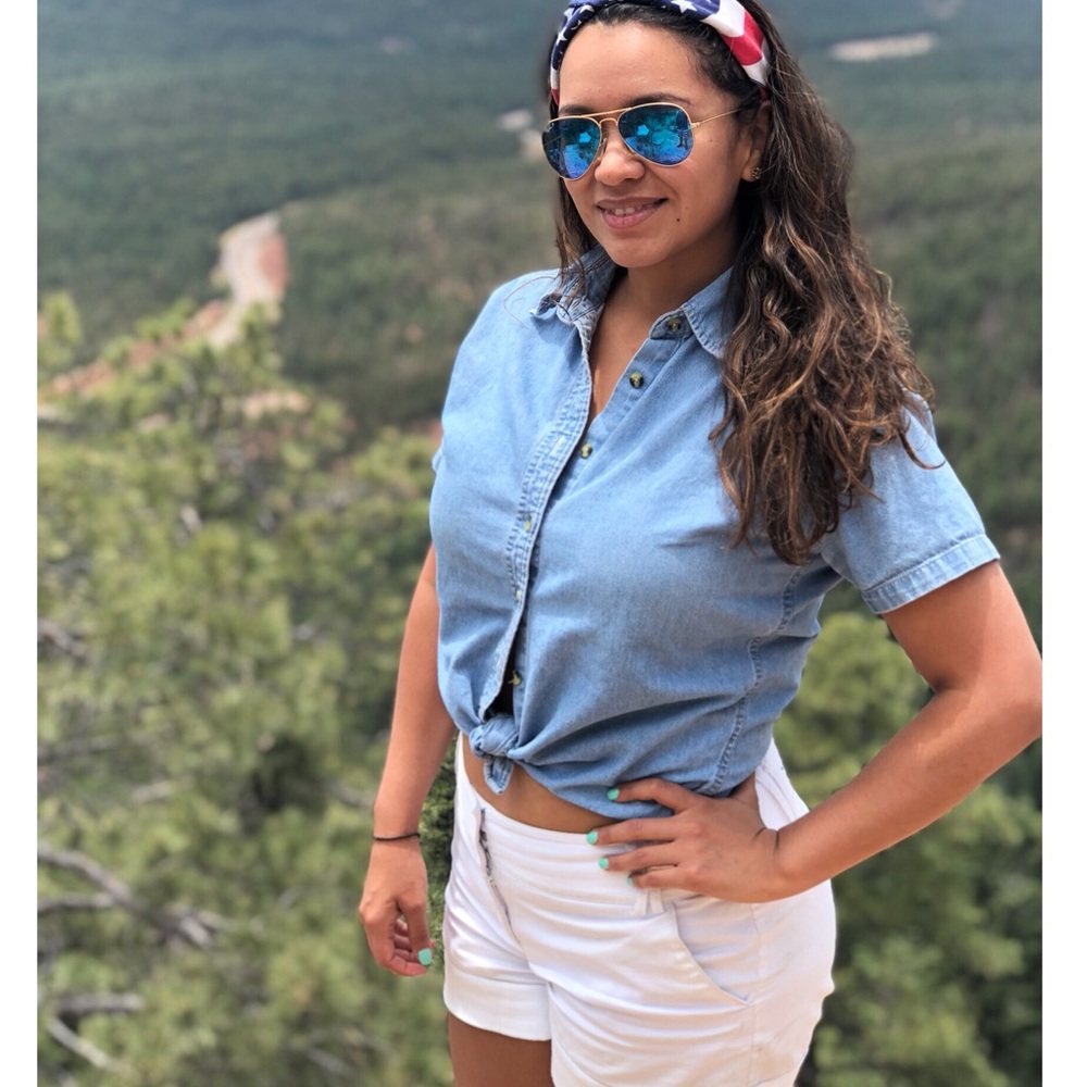 Denim short sleeve button up